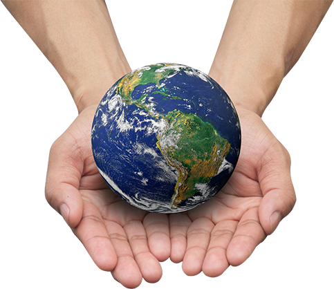 Small globe in person's hands